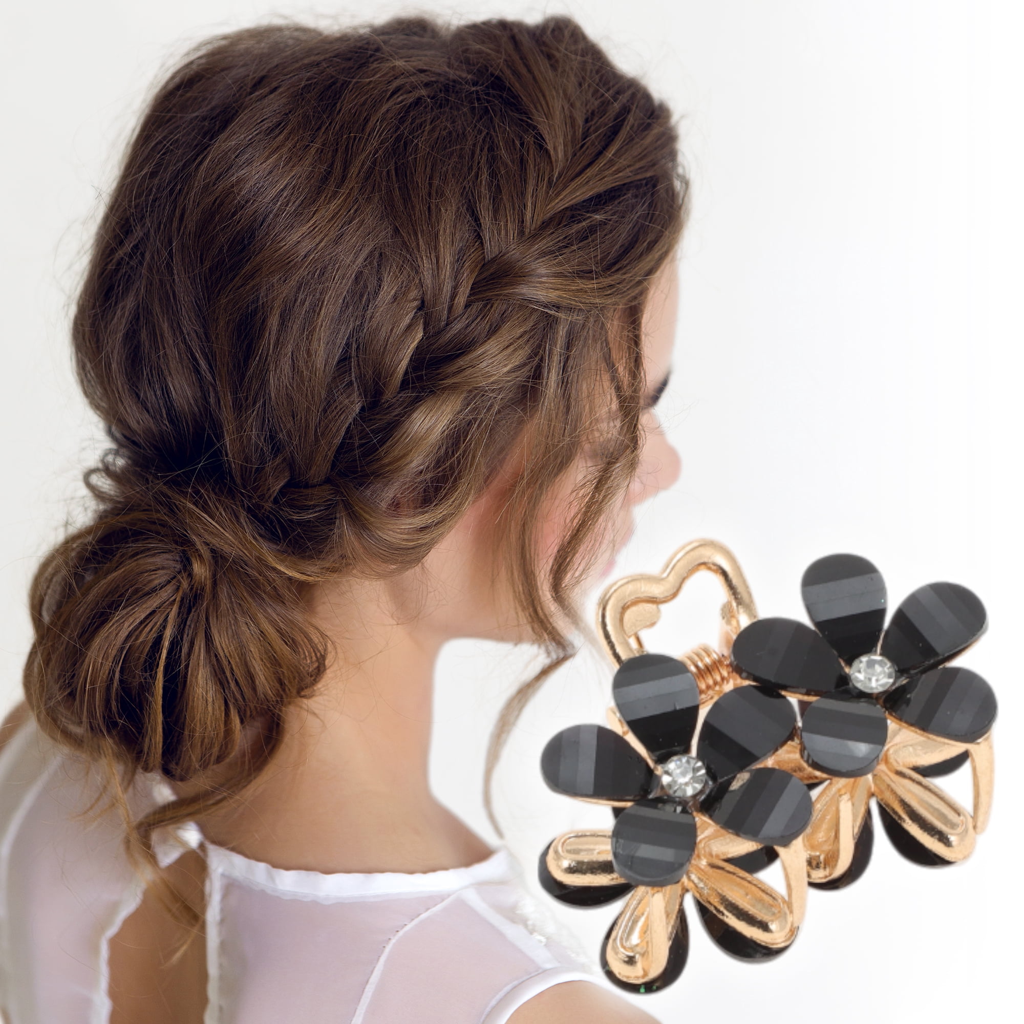 Unique Bargains Fashion Double Flower Hair Clips Purple Gray Blue White Pink 5 Pcs