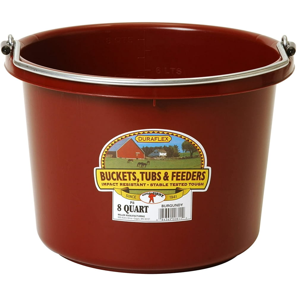 Little Giant Plastic Animal Feed Bucket (Burgundy) Round Plastic Feed