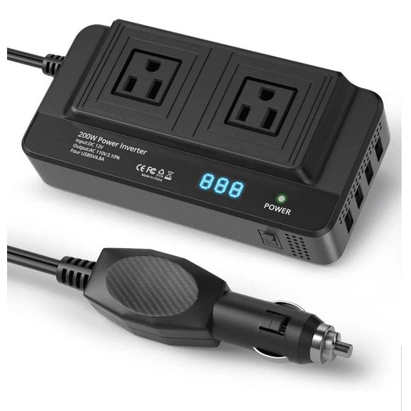 Inversor De Corriente Portátil Para Auto De 200w 12v A 110v Negro