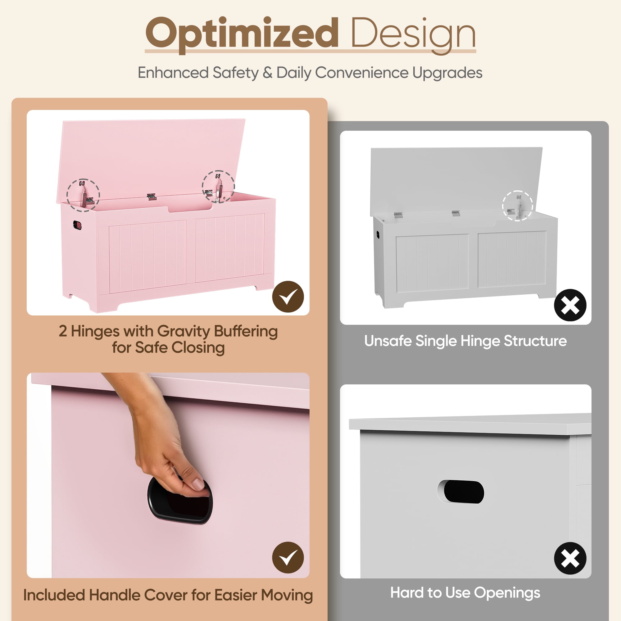 SuperDeal Wooden Storage Chest Box W/Safety Hinge, 39.4 in Large Storage Organizer Shoe Bench for Home Entryway, Bedroom, Pink