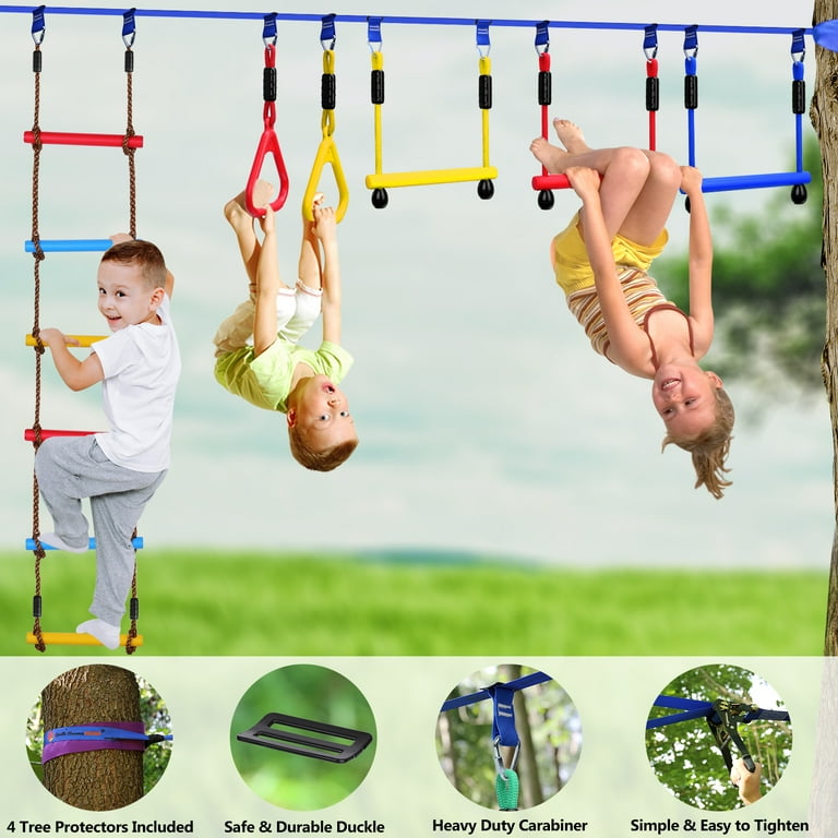 Outdoor Toys for Kids, Gentle Booms Ninja Warrior Obstacle Course for Kids  Slackline with Climbing Rope Ladder Swing Seat Monkey Bar Gymnastics Ring  Playground Sets for Kids - Walmart.com