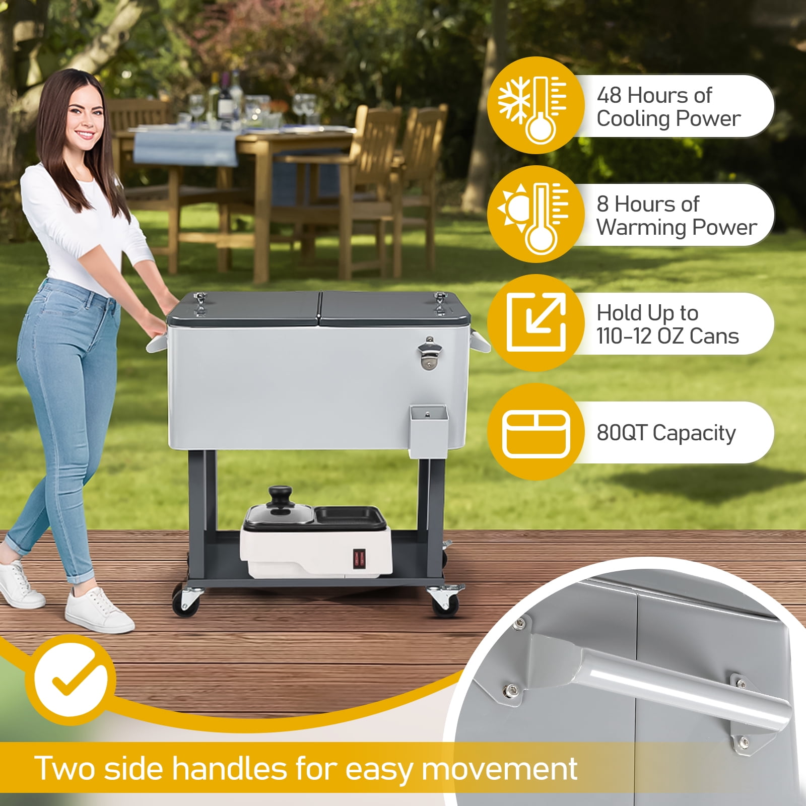 UBesGoo 80 Quart Patio Cooler Rolling Cooler Ice Chest with Shelf, Wheels and Bottle Opener, Iron Ice Chest Portable Patio Party Drink Cooling Cart