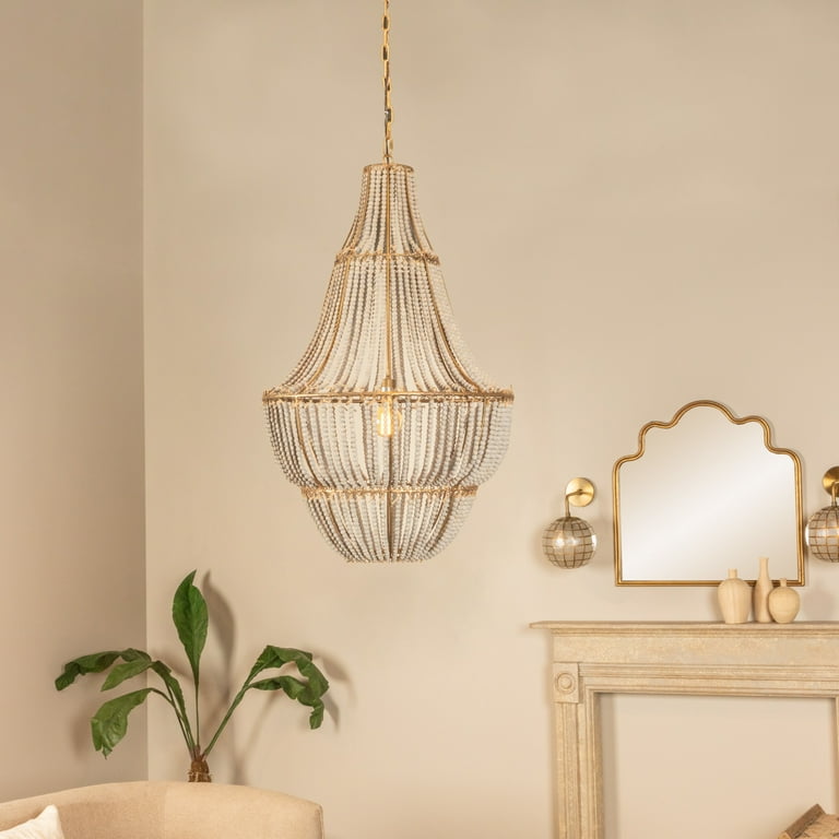 Creative Co-Op 2-Tier Draped Wood Bead Chandelier, Black
