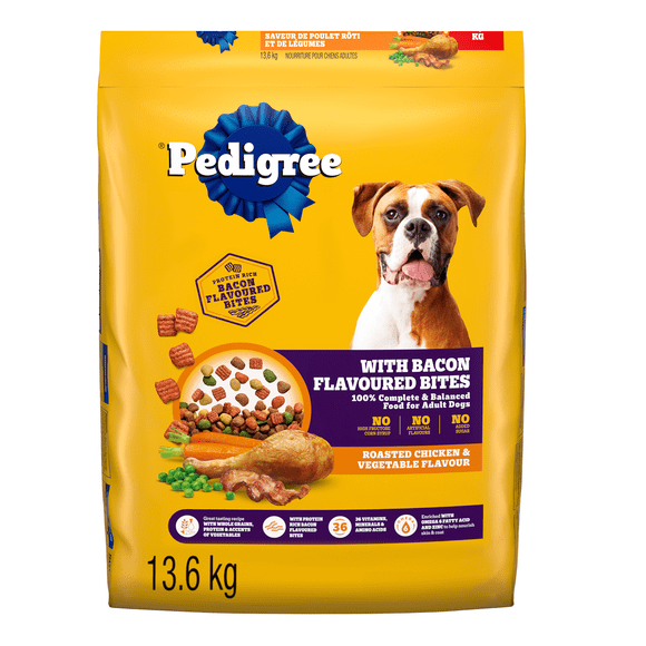 Nourriture sèche pour chiens adultes PEDIGREE avec bouchées à saveur de bacon saveur de poulet rôti et de légumes