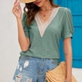 thumbnail image 4 of OSOLU Women T-Shirt Short Sleeve Tee Tops Fashion Lace V-Neck Tops Solid Color Casual Blouses Classic Dailywear, 4 of 7