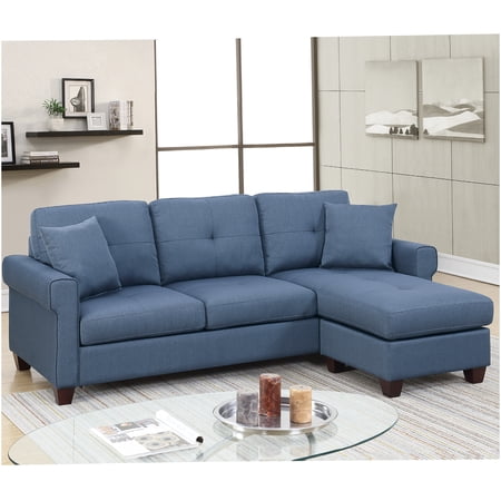 Contemporary Blue Fabric Sectional Sofa, 2-PC L-Shaped Couch with Chaise Lounge