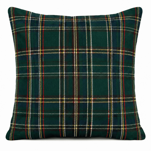 Christmas Dark Green Plaid Throw Pillow Covers 20x20 Inch Set of 2, Double-Sided Plush Soft Tartan Check Decorative Pillow Cases for Sofa Couch Bed Holiday Winter Decor