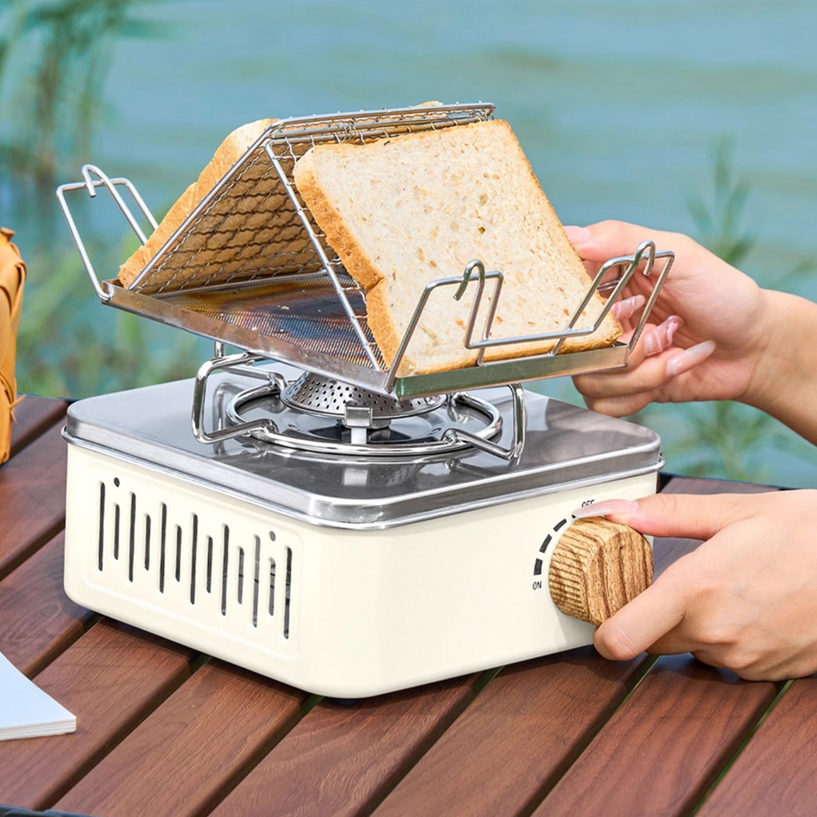 Weloille Mini Portable Cassette Stove, Includes Stand, Windproof Small Square Camping Gas Stove, Lightweight Outdoor Cooking Stove, Camping Equipment for Picnic Hiking Backpacking