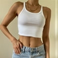 thumbnail image 5 of iOPQO tank top for women Women's Casual Fashion Solid O-neck Navel Slim Camisole Top womens tank tops White + L, 5 of 9