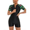 thumbnail image 3 of RUNQHUI Women Short Sleeve Boyleg Swimsuit One Piece Wetsuit UPF50+ Rash Guard Bathing Suit Green&Red M, 3 of 5