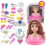 Kids Dolls Styling Head Makeup Comb Hair Toy Doll Set Pretend Play Princess Dressing Play Toys For Little Girls Makeup Learning Ideal Present