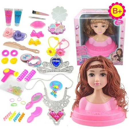 Kids Dolls Styling Head Makeup Comb Hair Toy Doll Set Pretend Play Princess Dressing Play Toys For Little Girls Makeup Learning Ideal Present