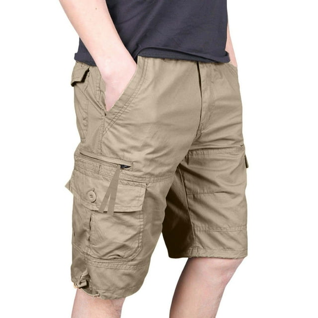Mgmyaa Mens Cargo Shorts Summer Casual Comfy Solid Pocket Elastic Waist Drawstring Regular Short Pants