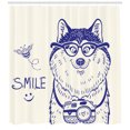 thumbnail image 3 of Ambesonne Alaskan Malamute Shower Curtain, Cartoon Puppy, 69"Wx70"L, Blue White, 3 of 3