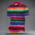 thumbnail image 2 of Men's Mexican Striped Polo Shirt, Short Sleeve Lapel Button Down Golf Shirt, Casual Colorful Striped Top, 2 of 4
