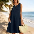thumbnail image 6 of Pumxq Linen Dress for Women Boho Embroidered Midi Sleeveless V Neck Summer A-Line Tunic Tank Dresses Loose Beach Sundress Navy S, 6 of 8