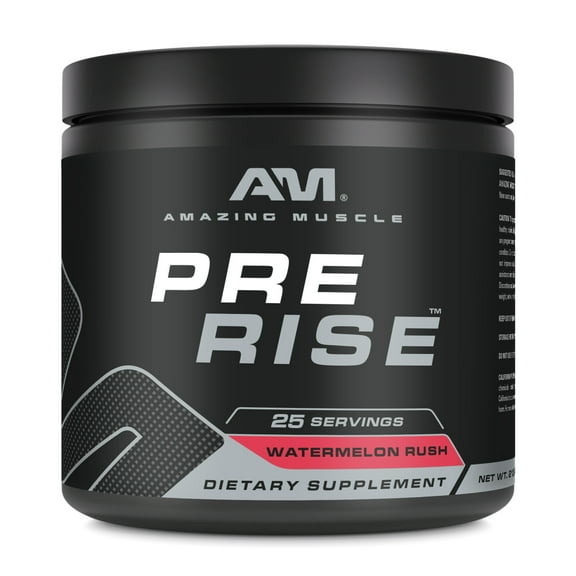 Amazing Muscle Pre Rise | Premium Pre-Workout Powder for Explosive Energy, Strength Gains, and Laser Focus | 25 Servings | 7.51 oz Black Jar | Watermelon Rush Flavors
