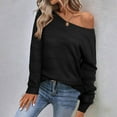 thumbnail image 3 of Fesfesfes Women's Solid Color Sweater Cozy Fall Winter Casual Long Sleeved with Ribbed Cuffs Round Neck Sweater Warmkeeping Daily Wearing(Black,2XL), 3 of 7