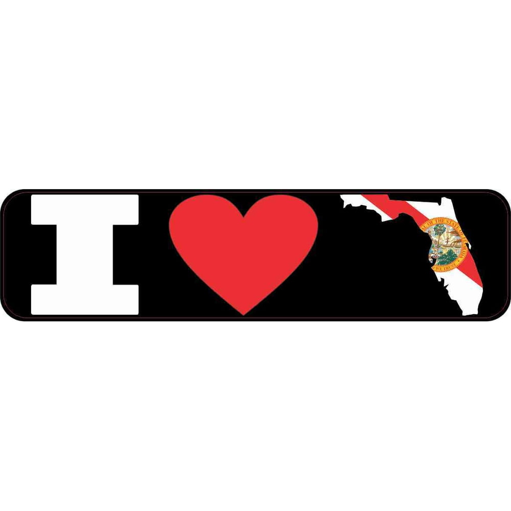 8in x 2in I Love Florida Bumper Sticker Car Vinyl Window State Flag
