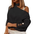 thumbnail image 2 of Baqcunre Women's Casual Long Sleeve Asymmetrical Cold Shoulder Chain Strap Top Long Sleeve Shirts for Women Blouses for Women Blouses & Button-Down Shirts Womens Tops,Black,Size L, 2 of 4