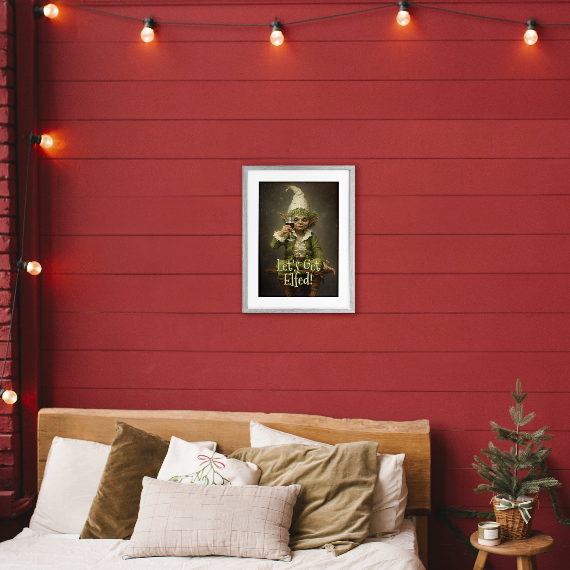 Stupell Industries Let's Get Elfed Gray Framed Print Under Glass, design by Tina LeCour