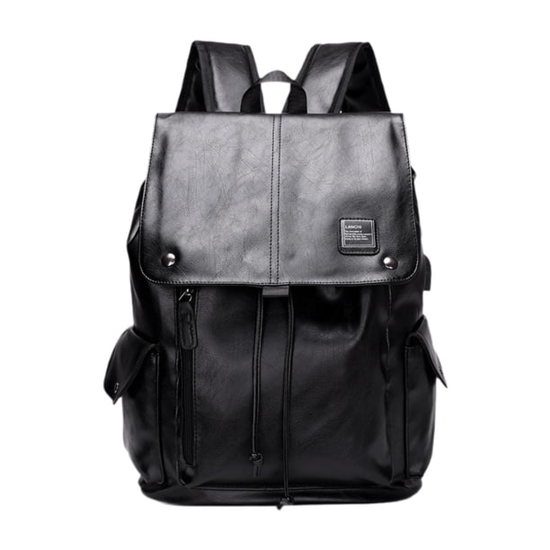 Mochila para portátil para hombre, de gran capacidad, de piel sintética, con correa ajustable y cómoda. negro