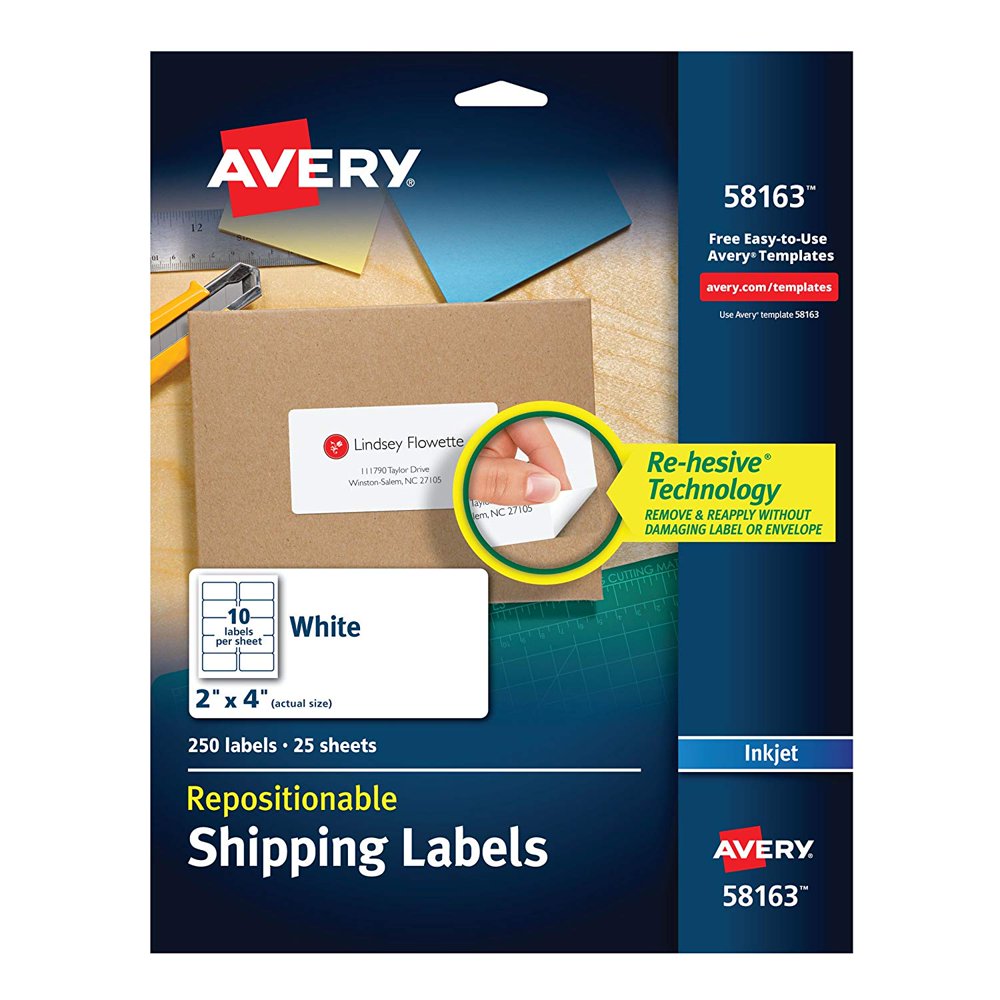 Repositionable Shipping Labels for Inkjet Printers 2 x 4, Box of 250