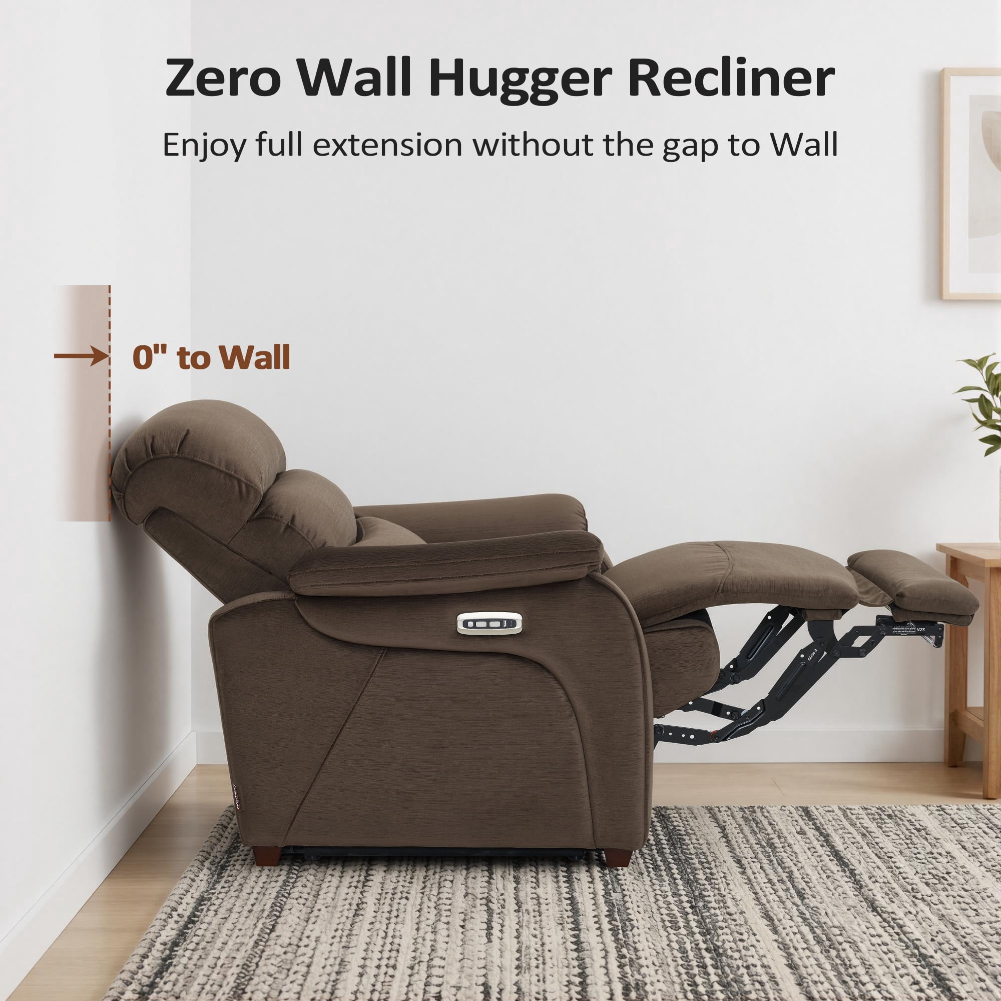 MCombo Zero Wall Hugger Power Recliner Chair for Small Space RV Living Room, Fabric (Coffee)