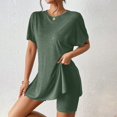 thumbnail image 2 of MXUIKV Workout Sets for Women Lightweight Summer Loose Fitted Side Slit Hem T-Shirts Tight Shorts(Large,Army Green), 2 of 7