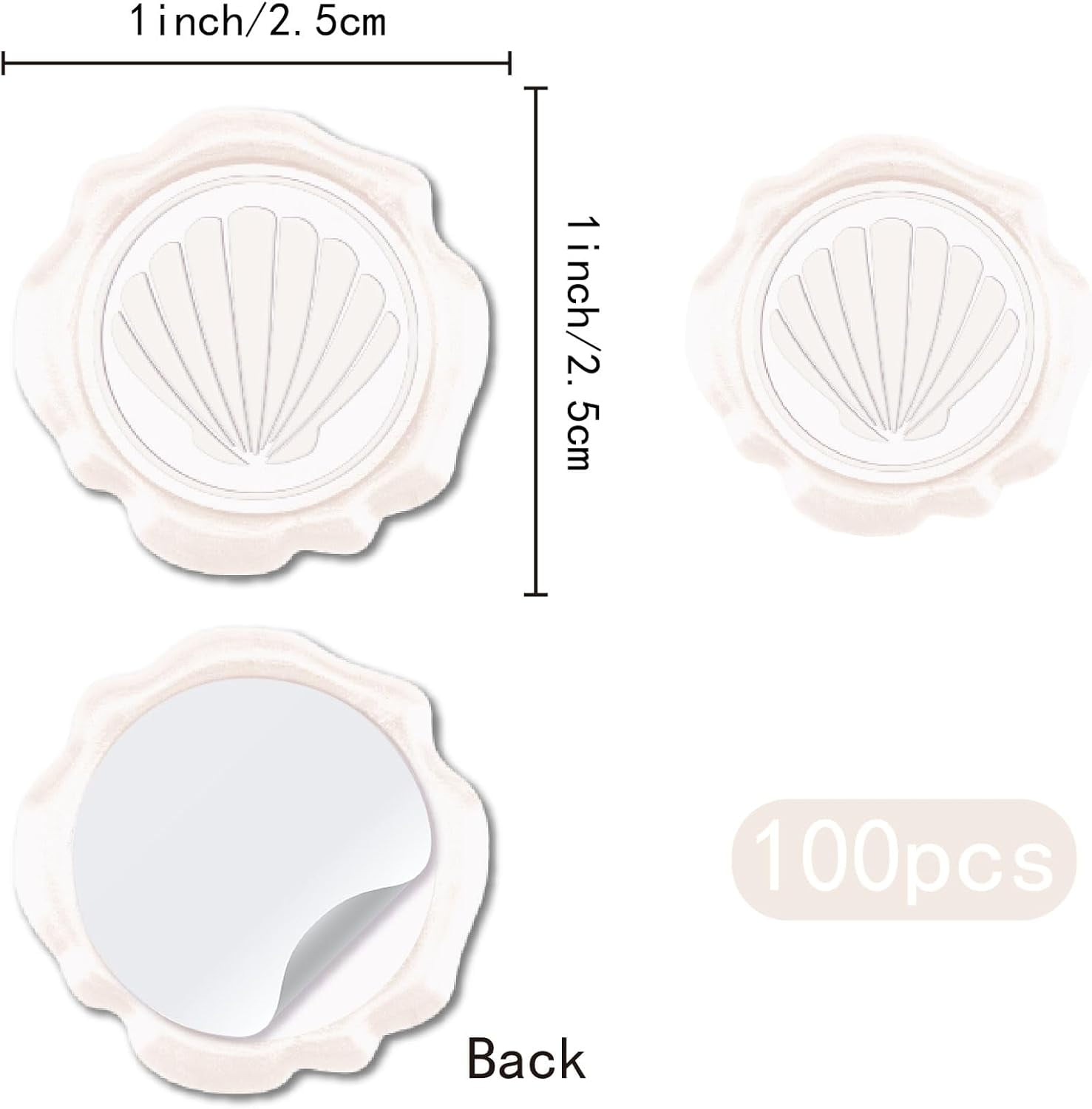 100pcs Sea Shell Wax Seal Stickers White Seashell Adhesive Envelope Sealing Stickers Ocean Vintage Decoration for Wedding Invitation Envelope Decor