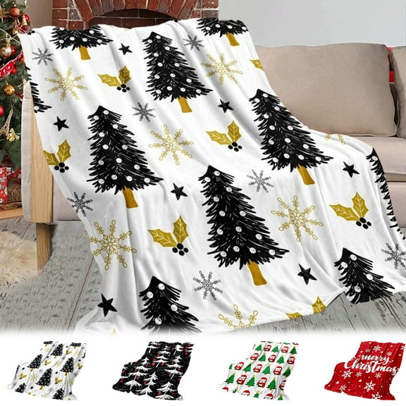 Fwttom Christmas Blanket, Xmas Tree Color Printed Flannel Christmas Throw Blanket for Couch, Casual Christmas Blankets And Throws for Office, Home, Holiday Gifts