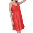 thumbnail image 2 of Defitshape Women's Silk Nightgown Summer Lace Short Pajama Dresses Satin Sleep Dress V Neck Spaghetti Strap Chemises Backless Sleepwear Sleeveless Nightie Sexy Lingerie Red XX-Large, 2 of 5