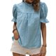 thumbnail image 1 of Top de manga abombada para mujer, camisa con cuello levantado y ribete de volantes, Top con estampado Floral en la espalda con abertura, camisa informal de verano, 1 of 8