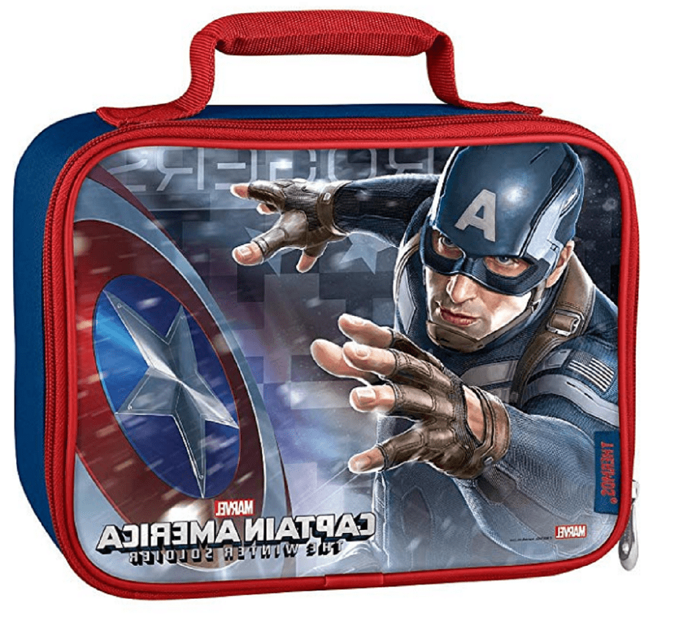 Marvel Avengers Boys Lunch Box Blue Carry Handle Zips Insulated Name Tag  NEW