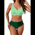 thumbnail image 3 of Conjuntos de Bikini para Mujer, Traje de Baño de Dos Piezas con Escote en V y Cintura Alta, con Costuras de Concha. Verde M, 3 of 7