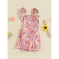 thumbnail image 6 of Yunliwuli Little Girl Sleeveless Overalls Shorts Daisy/Sunflower Butterfly Print Pocket Front Suspender Jumpsuit for Summer, 6 of 10