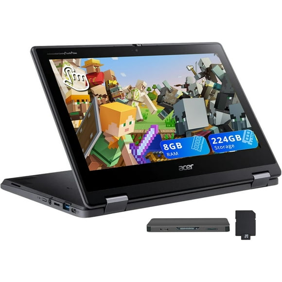 acer Chromebook Spin 511 11.6" HD Touchscreen Convertible 2 in 1 Chromebook, Intel N100, 8GB DDR5 RAM, 224GB Storage (64GB SSD + 160GB Docking Station Set), Intel UHD Graphics, Chrome OS, Black