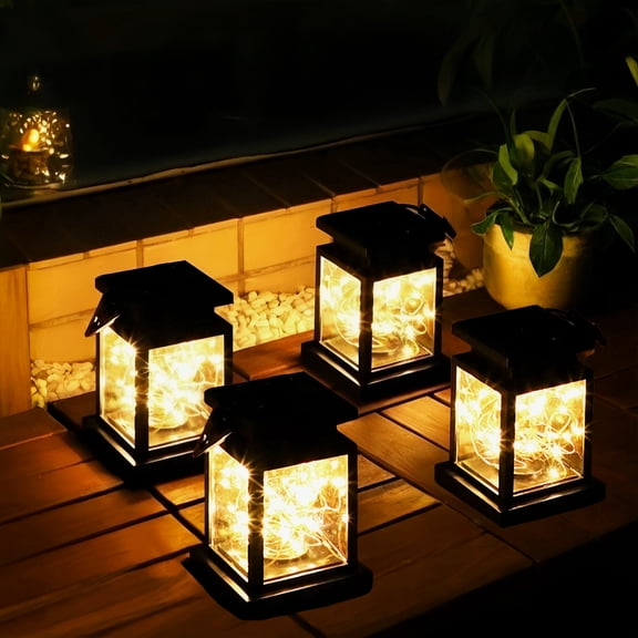MEHOOM 4 Pack Outdoor Solar Lanterns Warm White, 40 LED Vintage Palace Hanging Decorative Garden Lights, Waterproof Solar Powered Lights for Patio, Yard, Balcony, Christmas Decorations Outdoor