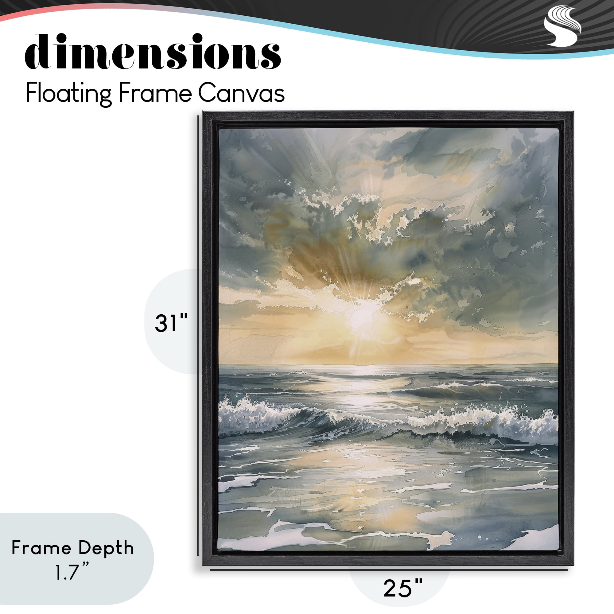 Stupell Industries Sunlit Waves Golden Reflection Black Framed Floater Canvas Wall Art, design by Petal Prints Design