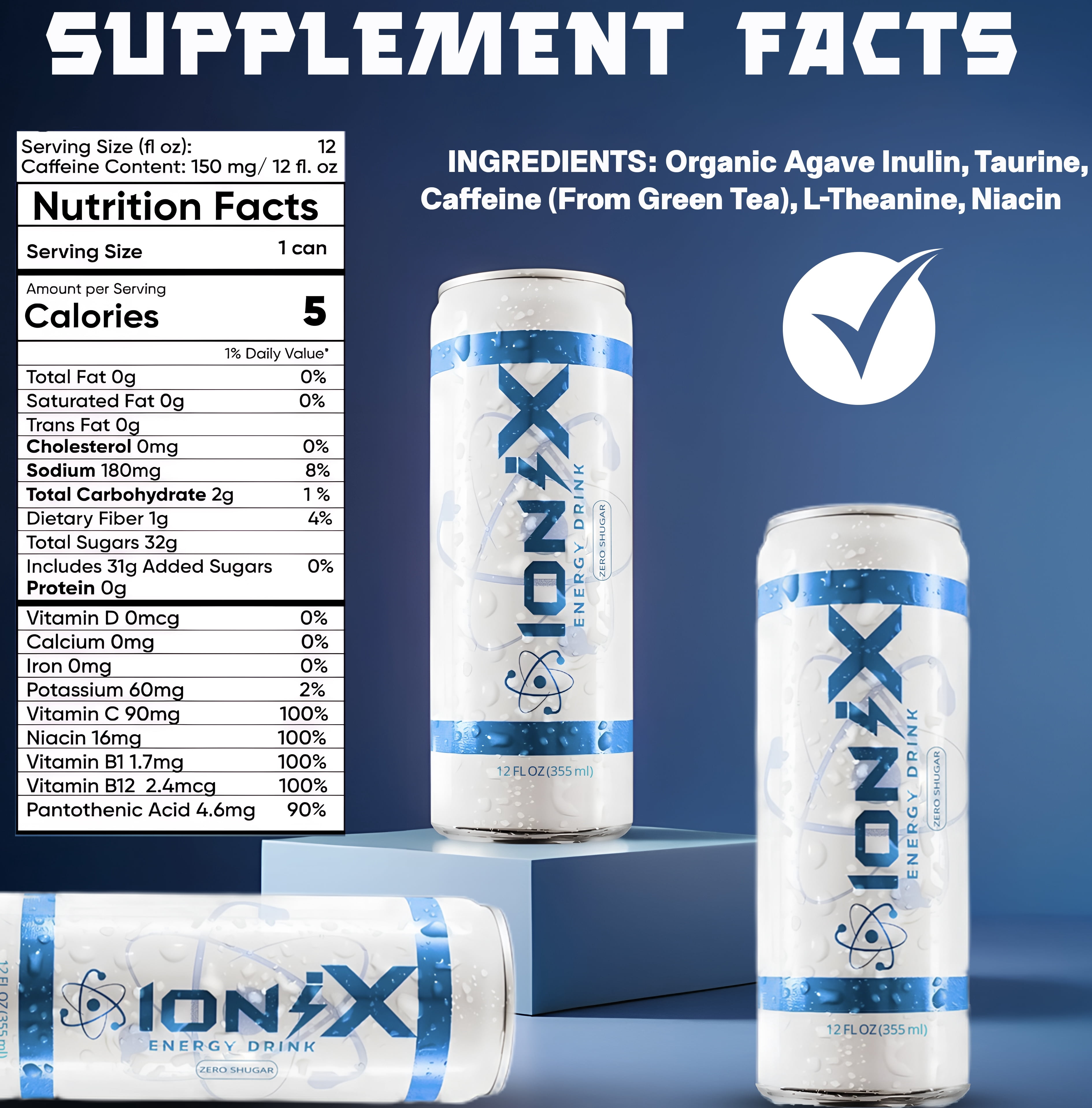IoniX Zero Sugar Energy Drink 12ozx 12pk
