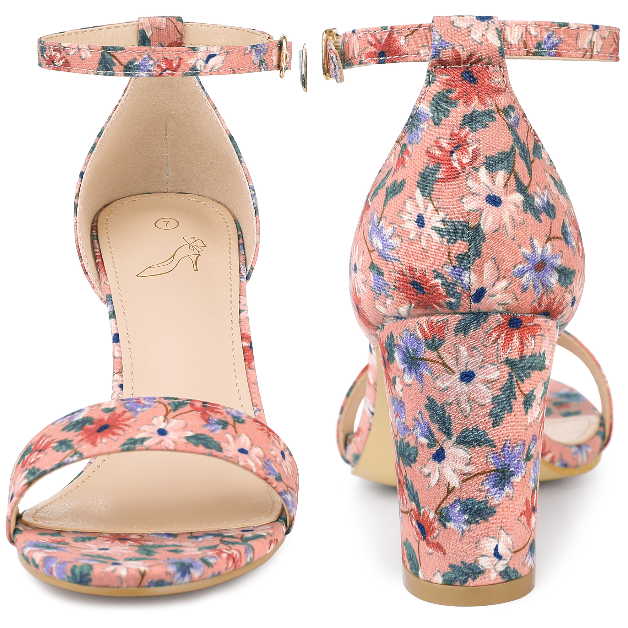 DARING DIVA Women's Floral Open Toe Ankle Strap Chunky Heel Sandals Pink 6