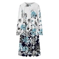 thumbnail image 4 of Women's Long Sleeve Festival Dresses O-Neck Pleated Printing Mid Length Dress Winter Loose-FIt Casual Dress with Pockets, 4 of 5