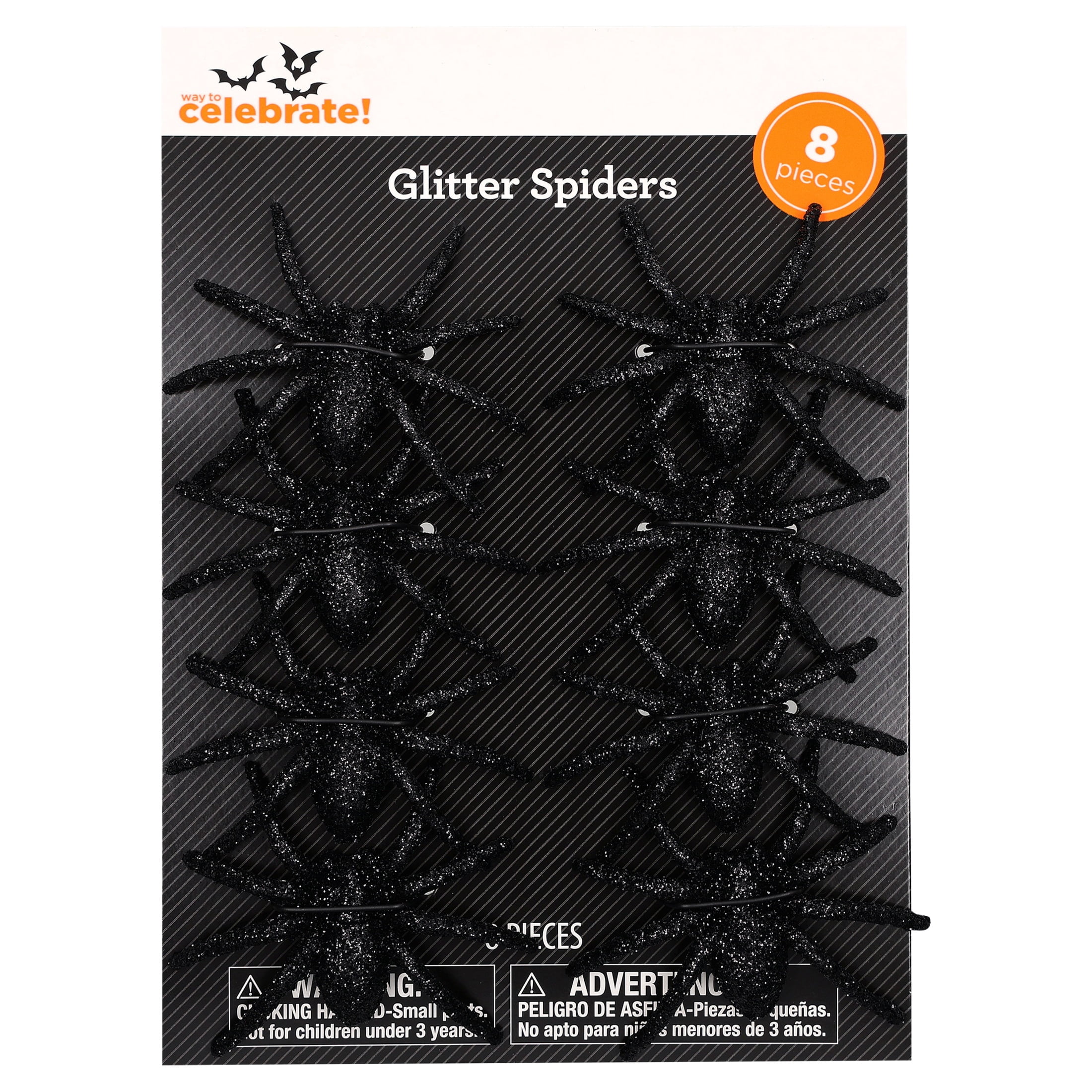 Glitter Spiders Decorations, Black, 8 Count, Halloween by Way To Celebrate