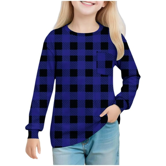 Favoffer Girls Long Sleeve Shirts Kids Crewneck Soft Tunic Tops Basic Casual T-Shirts 5-14 Years with Pocket