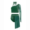 thumbnail image 2 of iiniim Girls Lyrical Dance Glittery Crop Top with Split Skirted Leotard 2 Piece Outfit Ballroom Dancewear Dark Green 6, 2 of 6
