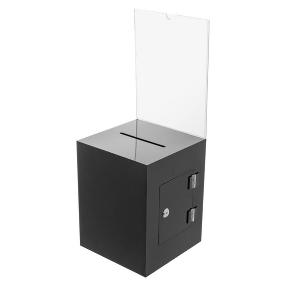 Acrylic Charity Donation Ballot Box Acrylic Suggestion Box with Lock and Sign Plate,Fundraising Coin collection Tip Box with 2 Keys, 11" H x 8.5" W x 8.5"L