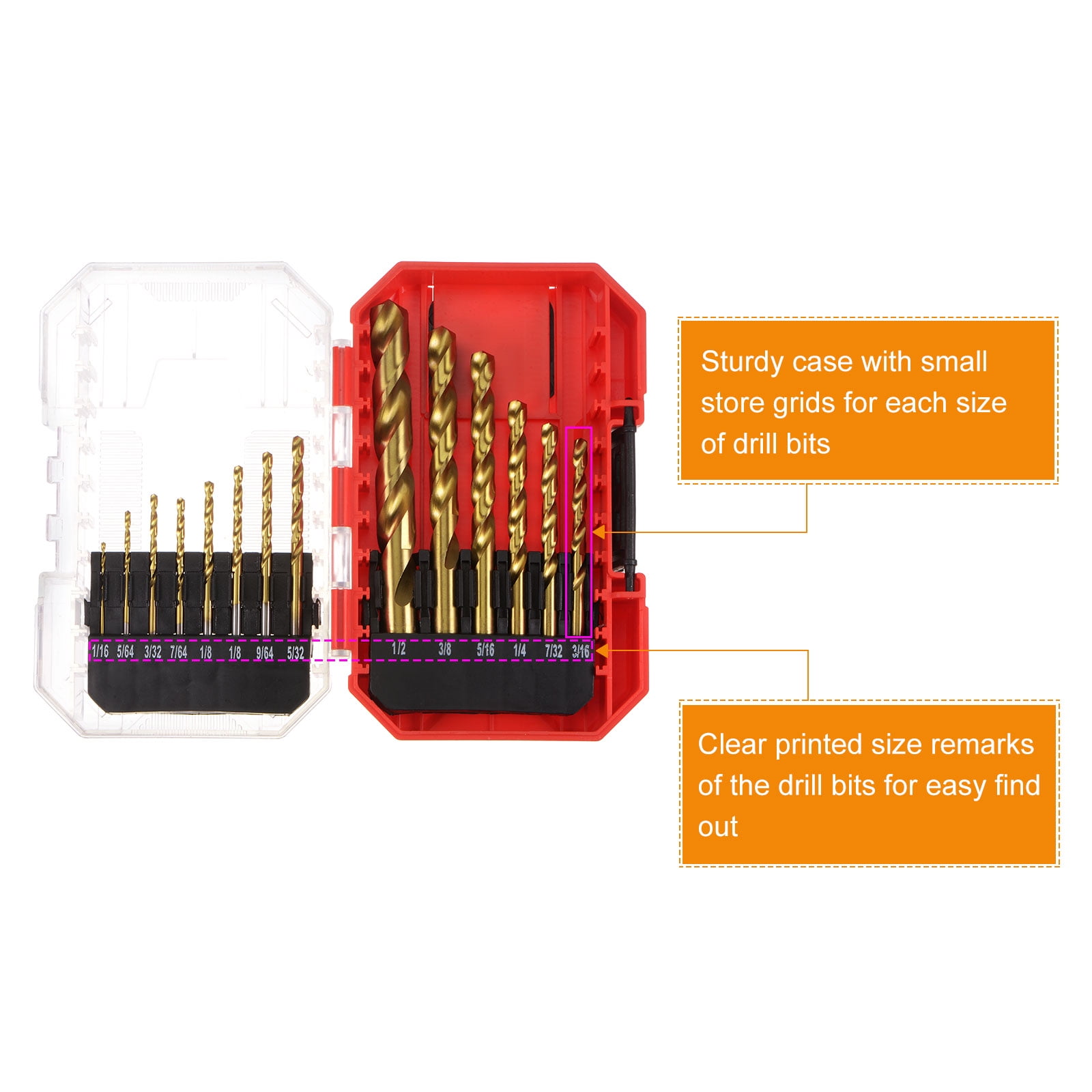 14packs Titanium Twist Drill Bit Hex Shank Set High Speed Steel Drills with Case