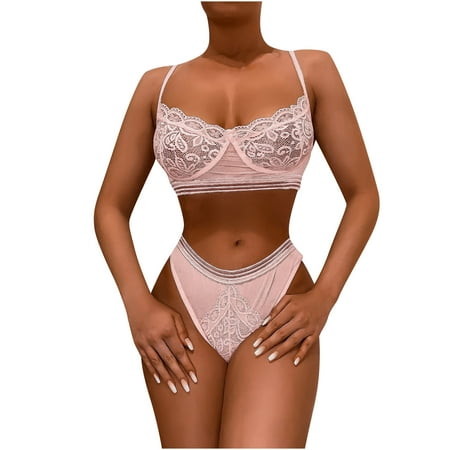 

Bras for Women Push Up Bra Women Elegant Lingerie Set Women Elegant Lace Lingerie Set Strappy Bra and Panty Set Two Piece Crotchless Lingerie Faja Shapewear for Women on Sales Pink L