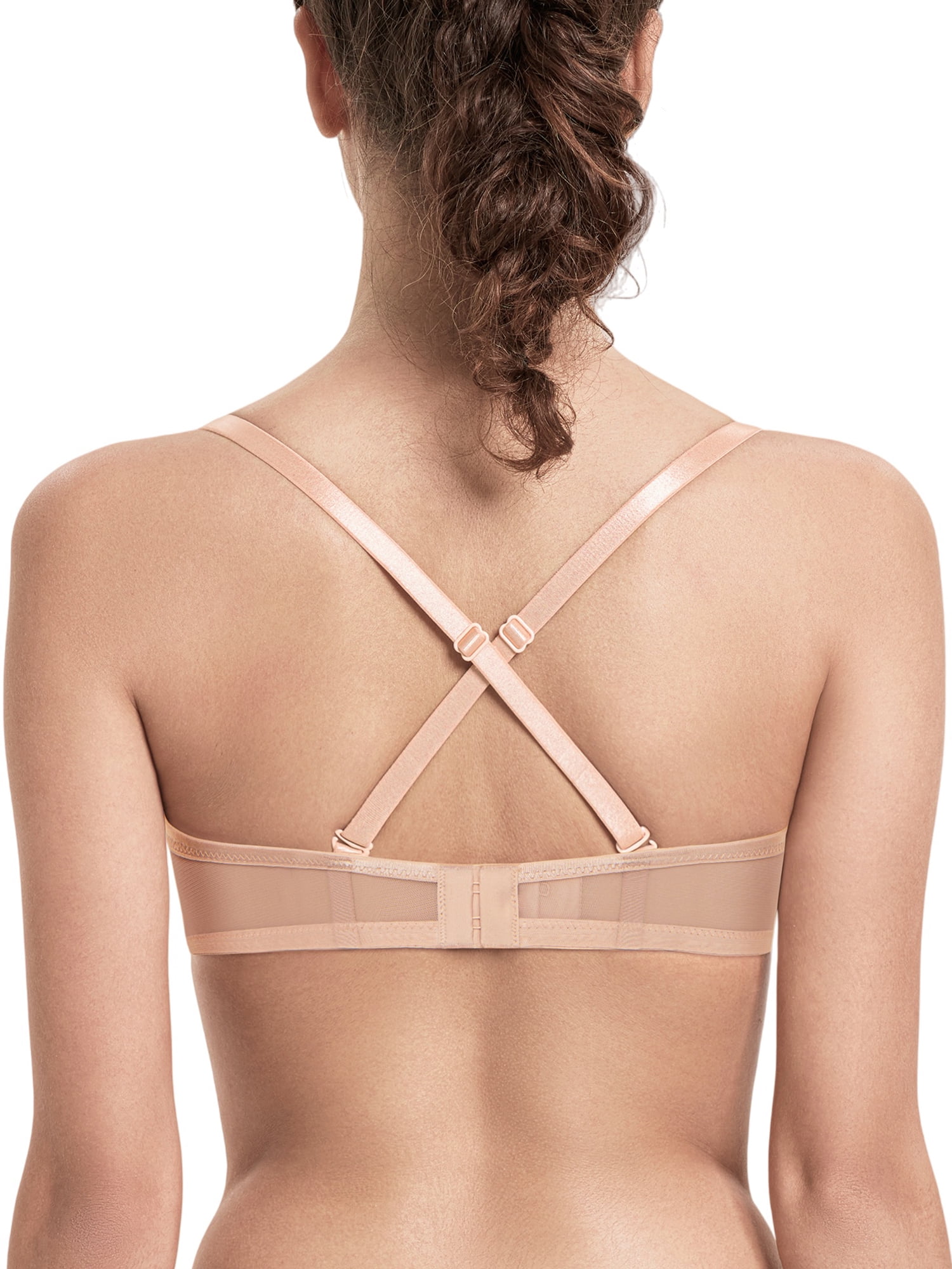 Deyllo Women Sheer Mesh See-Through Bra Unpadded Underwire Support Bras Push Up Unlined Comfort Beige Underwear Bras 34DDD