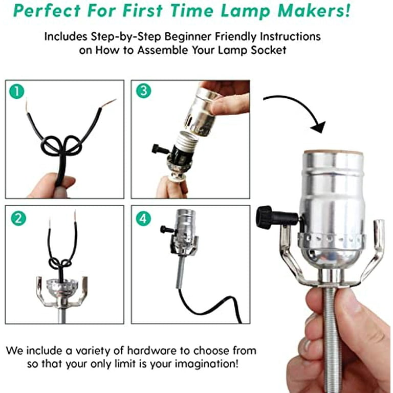 DIY Lamp Wiring Kit (Antique Brass 3-Way Socket & Brown Cord) - Makely